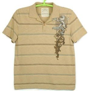 Aeropostale Compagnie Generale Polo Shirt Beige Brown‎ Tan Grey Striped L Large